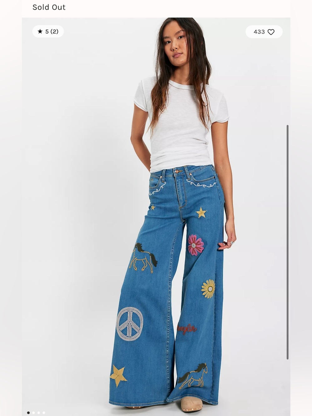 Free People Wrangler X Lainey Wilson Embroidered Cheeky Wide-Leg Jeans 26